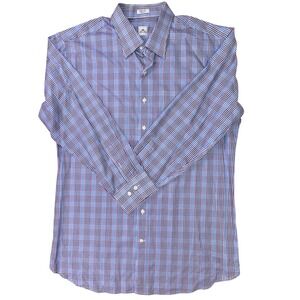 Peter Millar XL Check Plaid Dress‎ Shirt Long Sleeve Cotton Blue Red